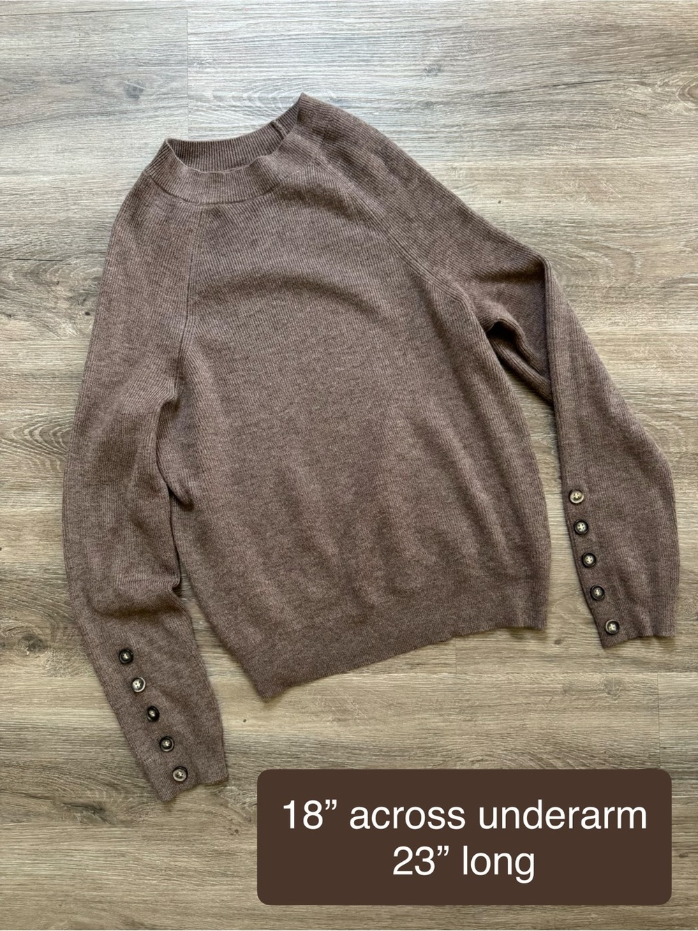Set Sezane Style Knit Wool Blend Brown Button-Sleeve Sweater and Skirt